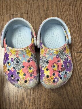 CROCS Kids Floral Clogs - Pink Purple Yellow Blue Cream